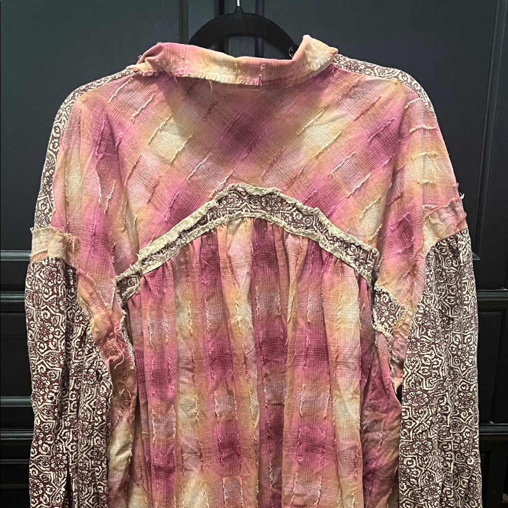 Oli & Hali berry, cream and brown Boho Blouse. Gently used. Worn a few times. - Picture 5 of 6